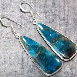 Blue Apatite Gemstone 925 Sterling Silver Handmade Drop Dangle Earrings
